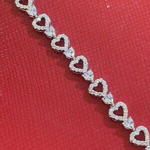 new Women's Solid 925 Sterling Silver 7.5 Inch CZ Tennis Bracelet fancy /heart